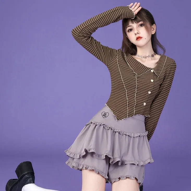 Sweet Milk Coffee Striped Casual Tops