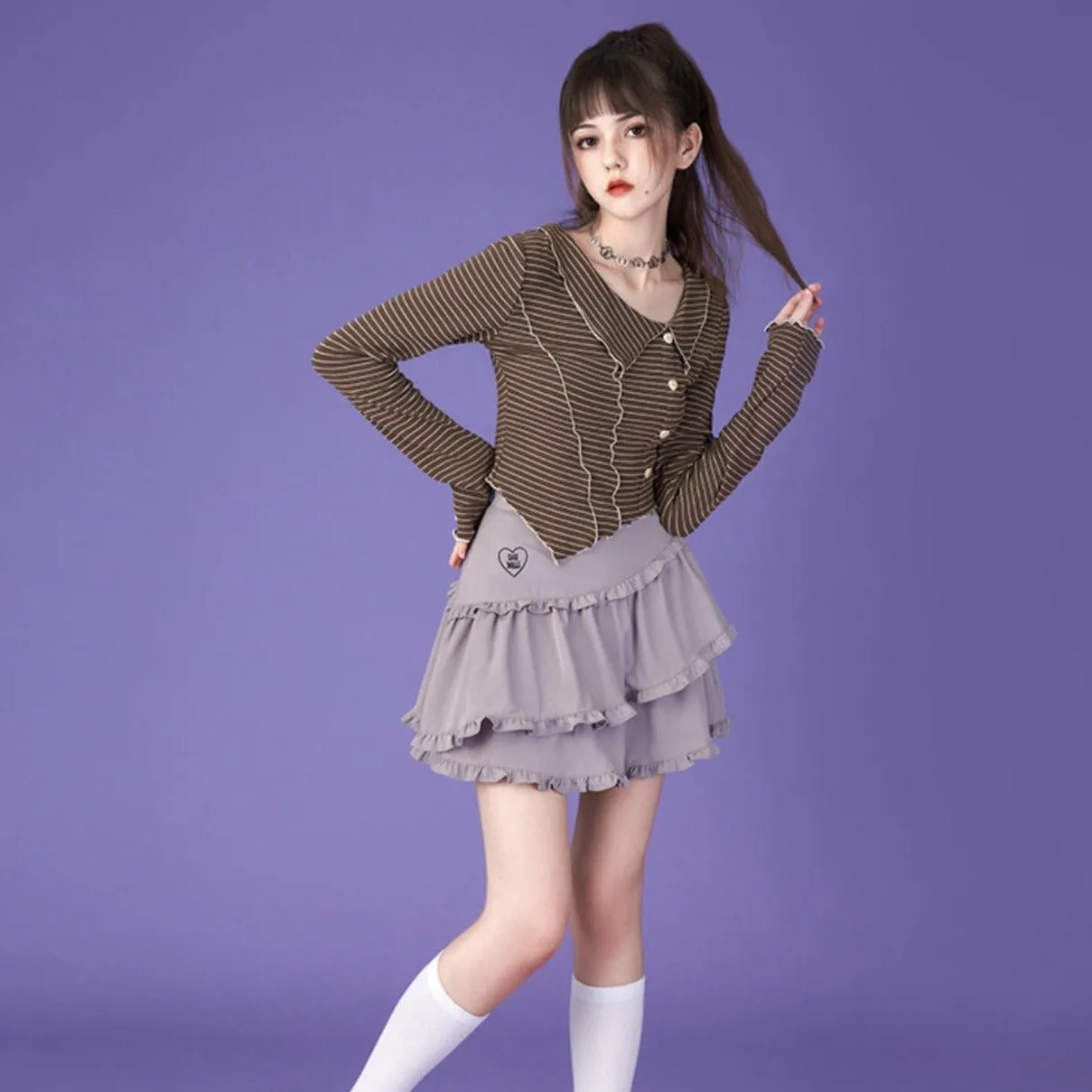 Sweet Milk Coffee Striped Casual Tops