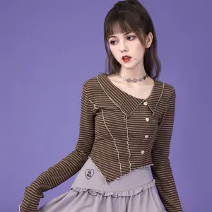 Sweet Milk Coffee Striped Casual Tops