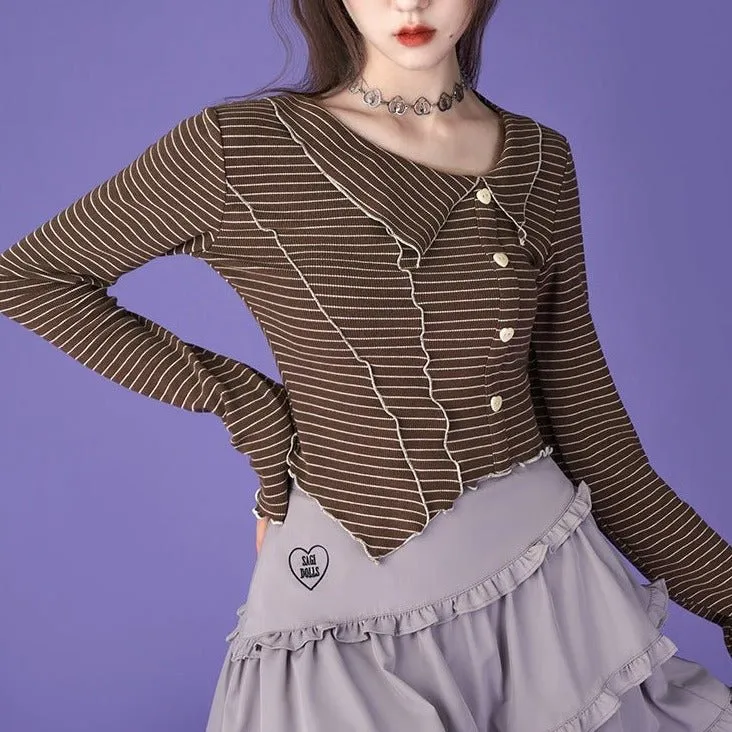 Sweet Milk Coffee Striped Casual Tops