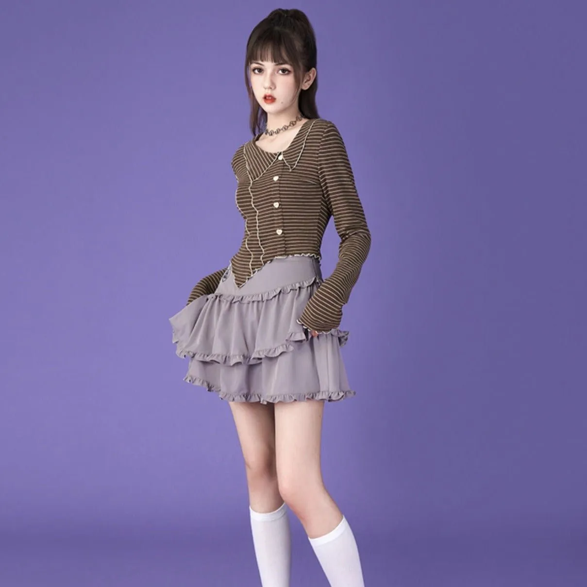 Sweet Milk Coffee Striped Casual Tops
