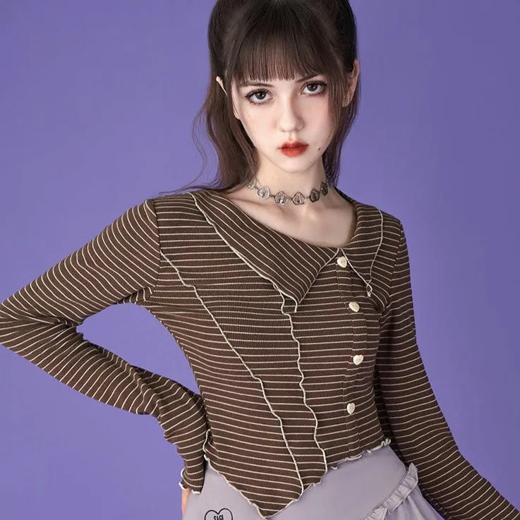 Sweet Milk Coffee Striped Casual Tops