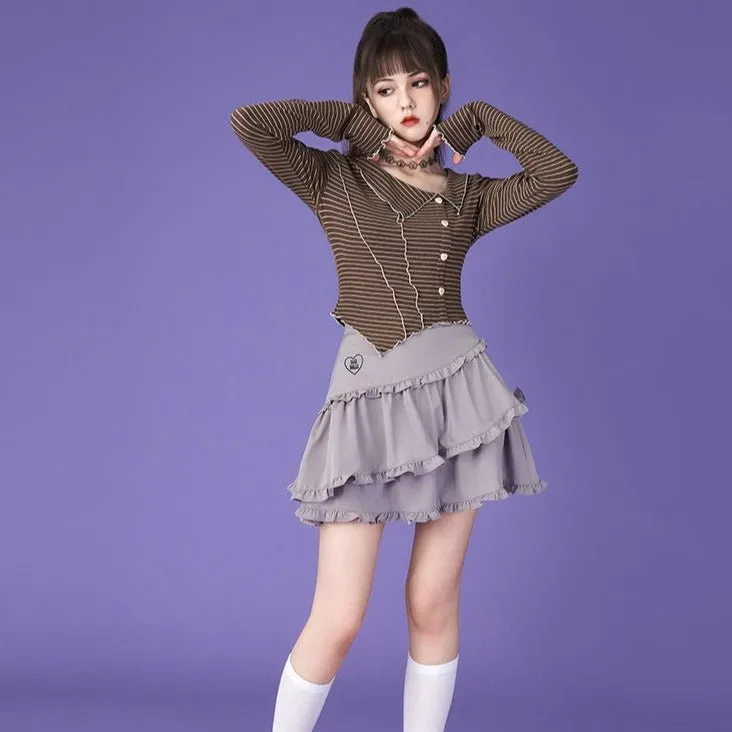 Sweet Milk Coffee Striped Casual Tops