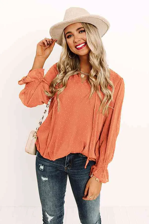 Swiss Dot Tie Neck Flounce Sleeve Blouse (2 Colors)