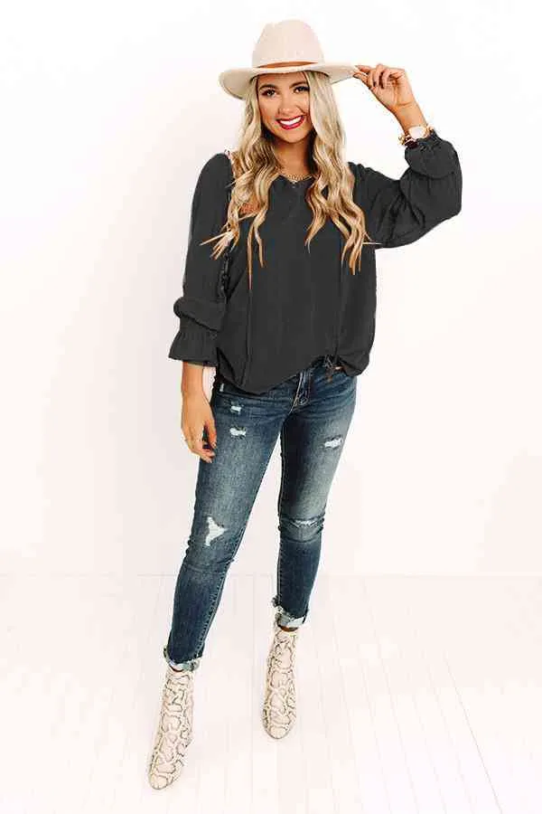 Swiss Dot Tie Neck Flounce Sleeve Blouse (2 Colors)