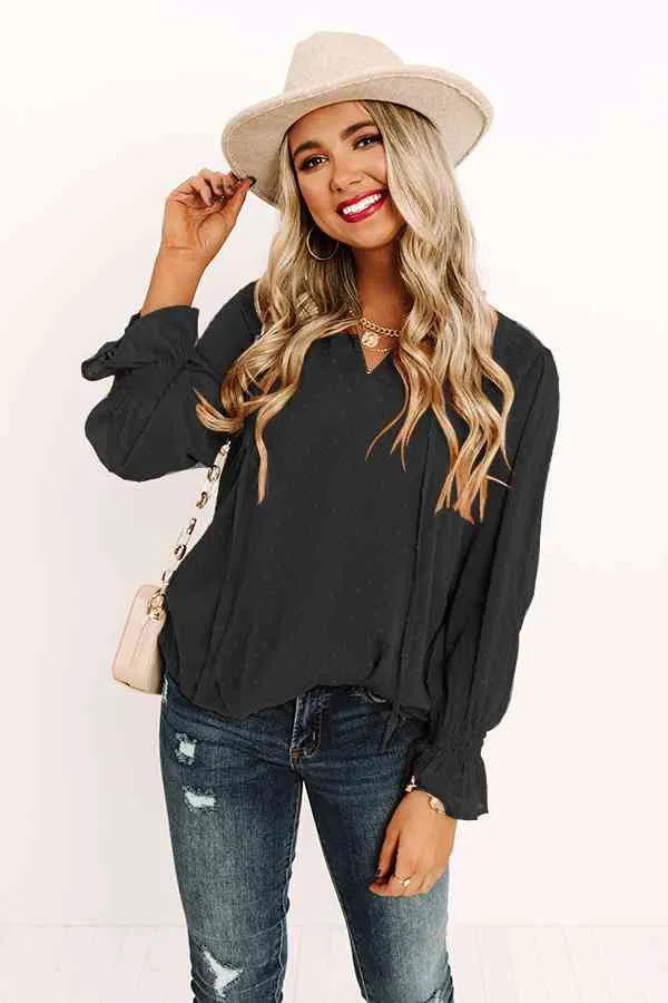 Swiss Dot Tie Neck Flounce Sleeve Blouse (2 Colors)