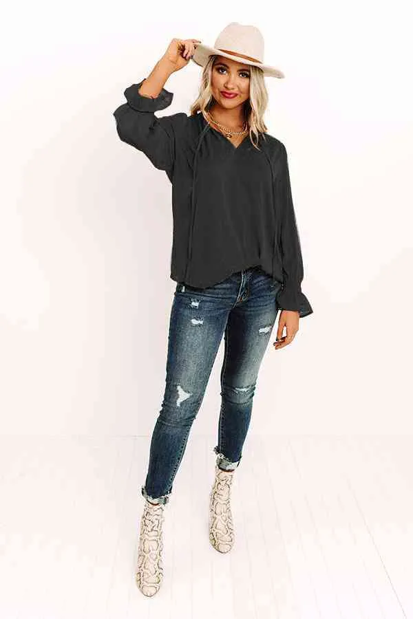 Swiss Dot Tie Neck Flounce Sleeve Blouse (2 Colors)