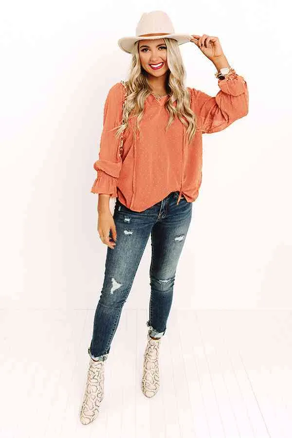 Swiss Dot Tie Neck Flounce Sleeve Blouse (2 Colors)