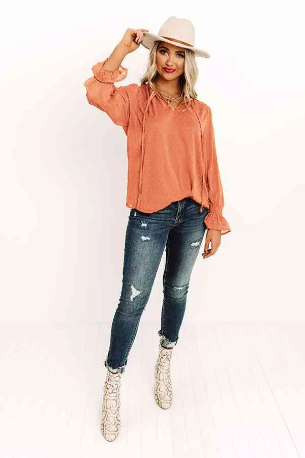 Swiss Dot Tie Neck Flounce Sleeve Blouse (2 Colors)