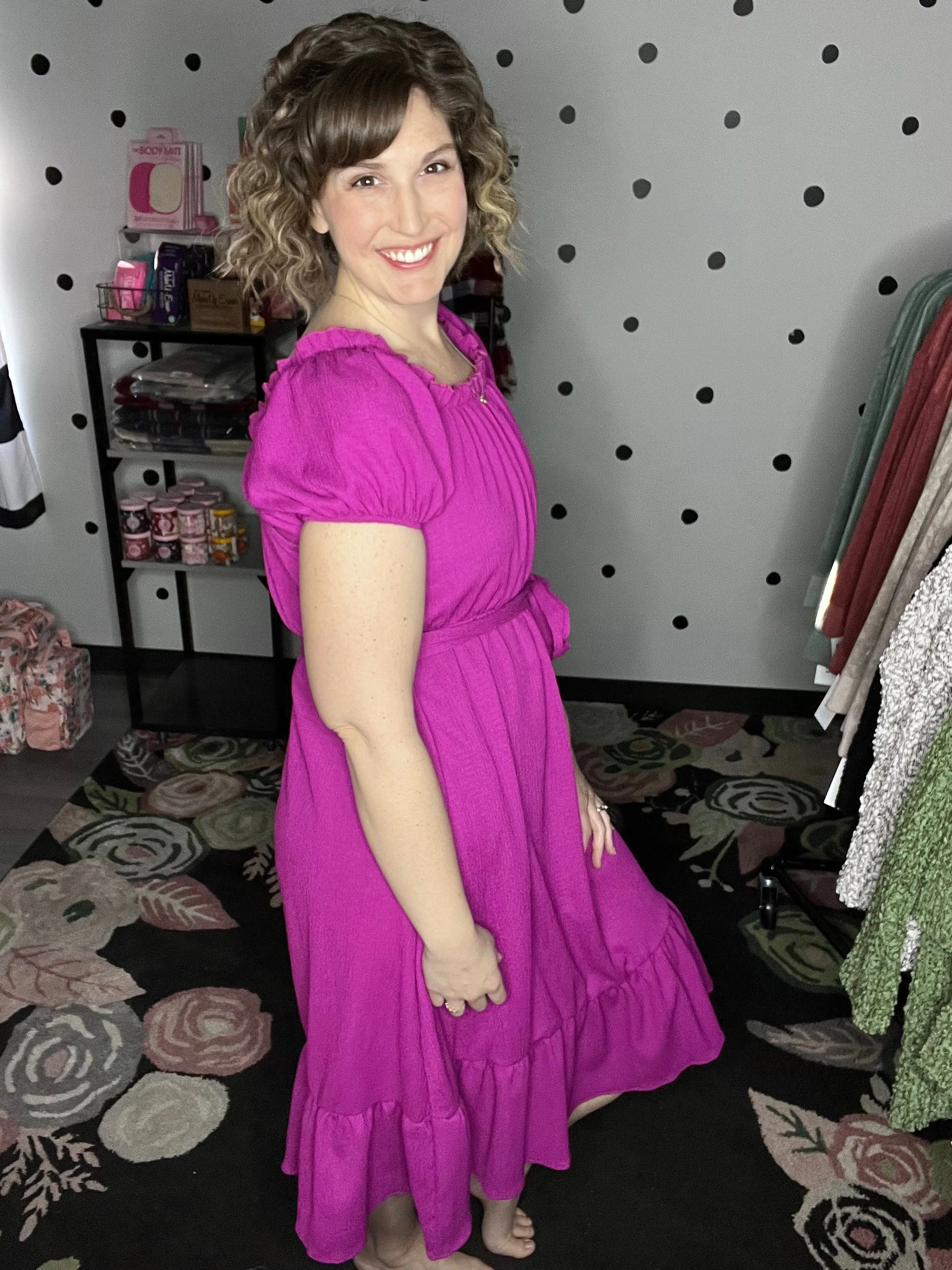 Teal & Berry Crinkle Midi Dress
