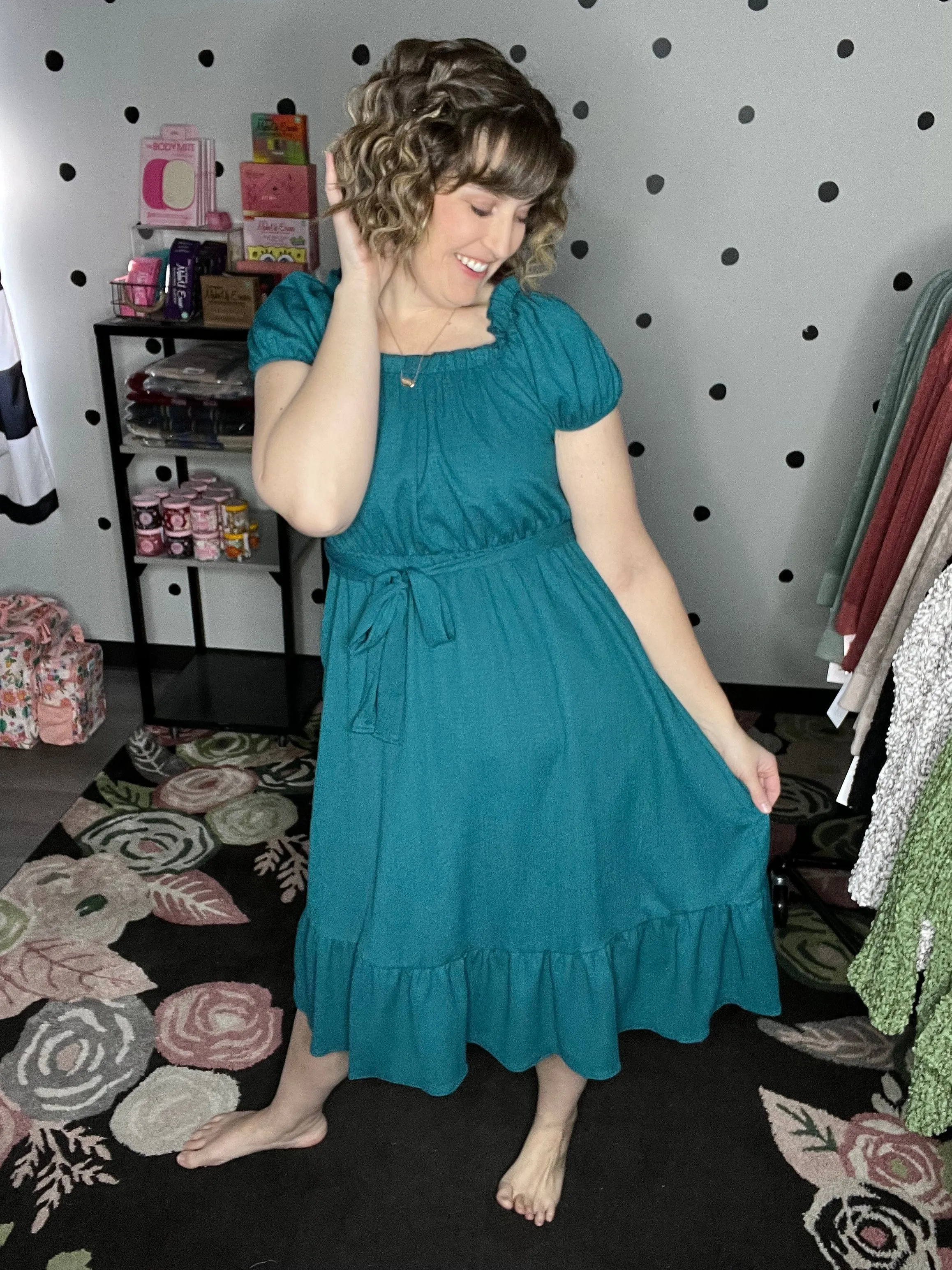 Teal & Berry Crinkle Midi Dress