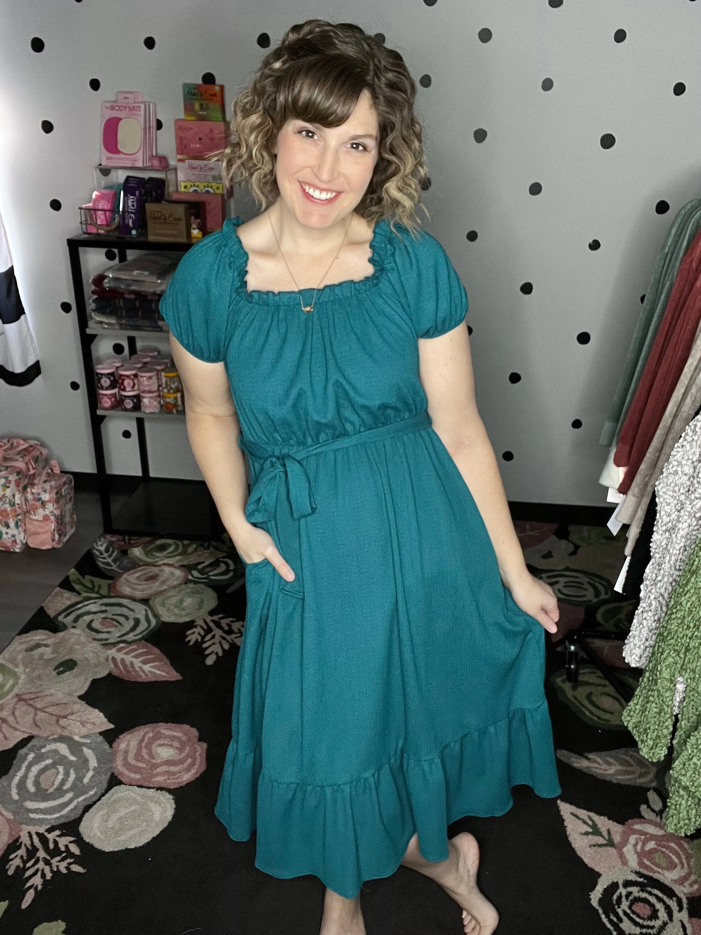 Teal & Berry Crinkle Midi Dress