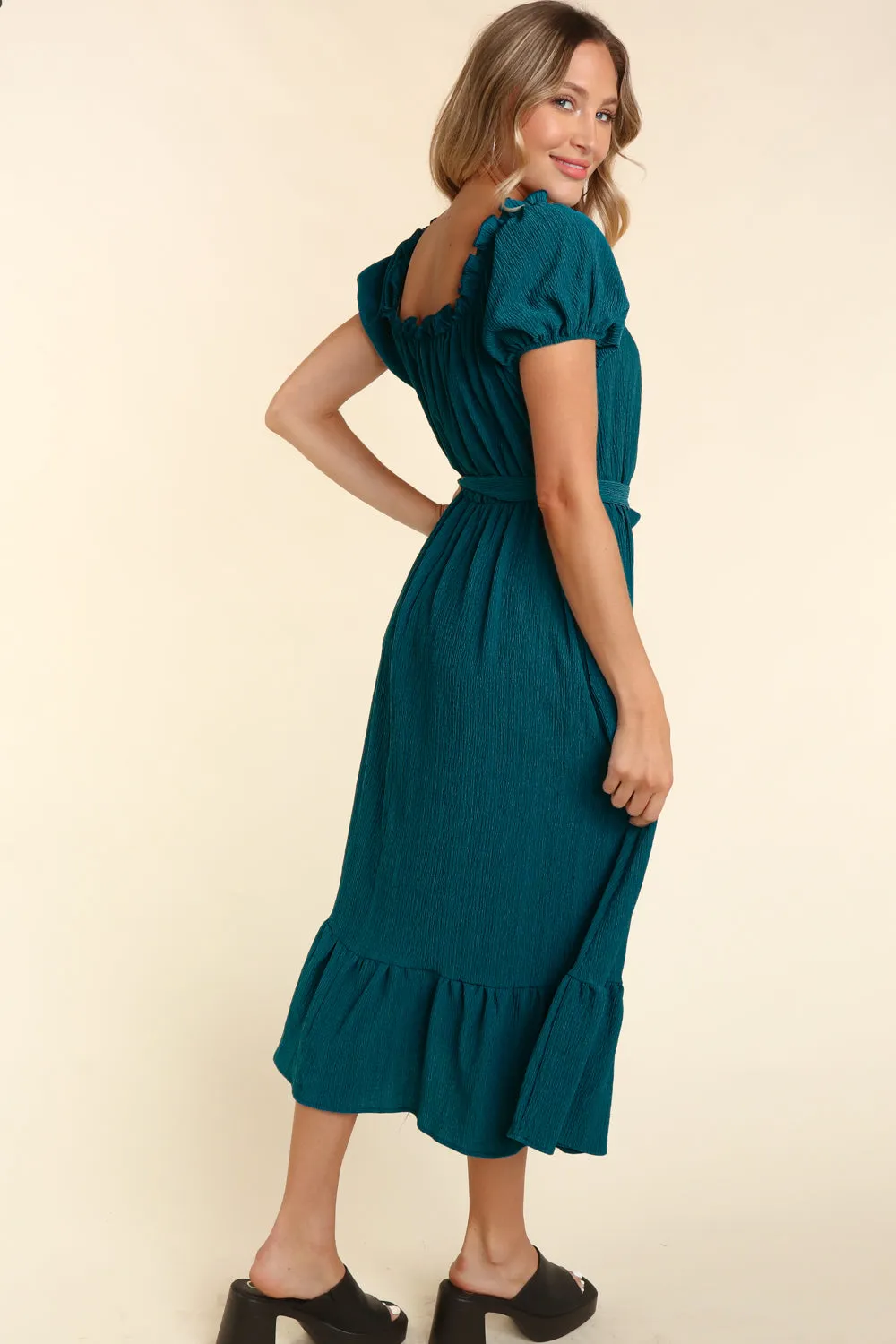 Teal & Berry Crinkle Midi Dress