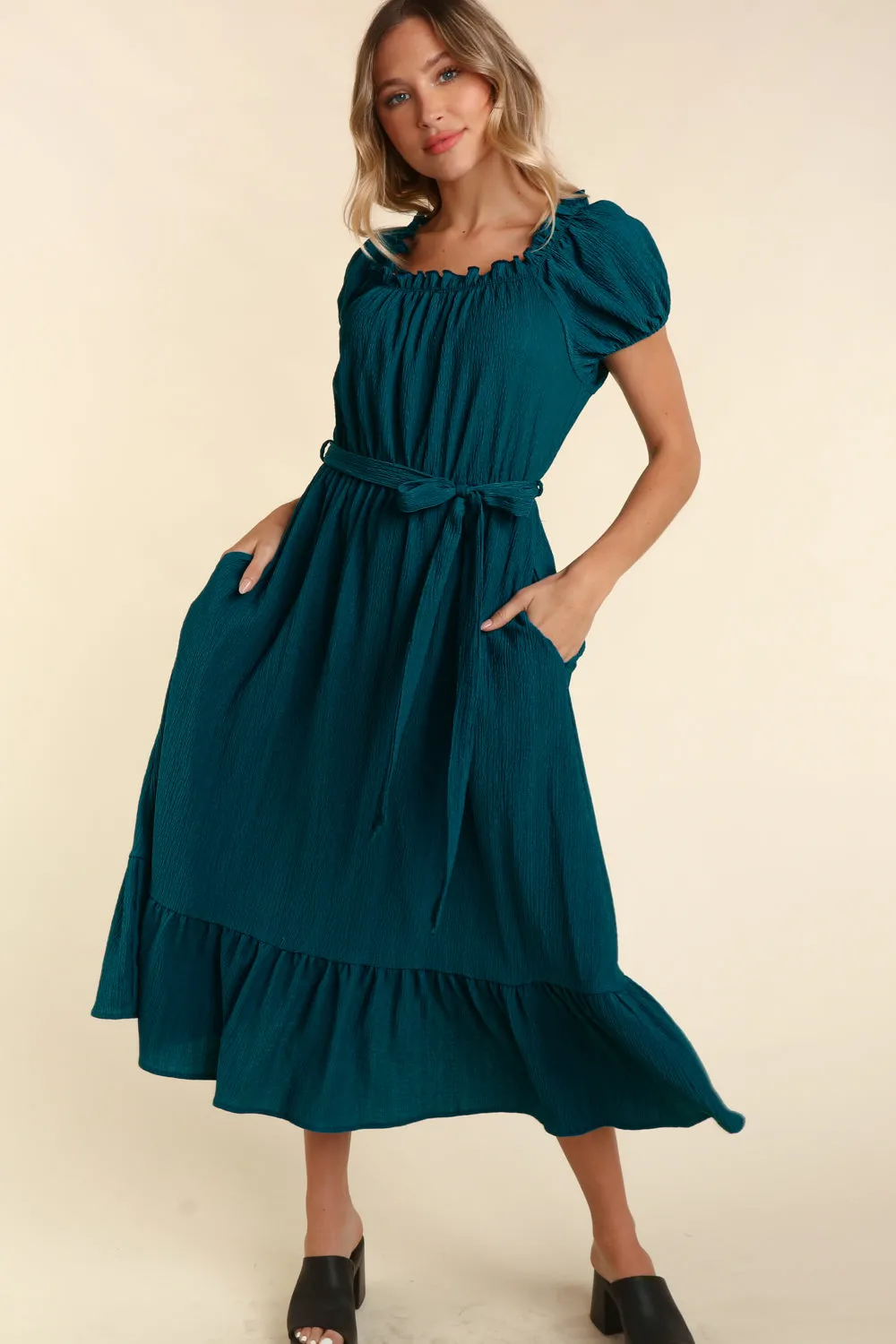 Teal & Berry Crinkle Midi Dress