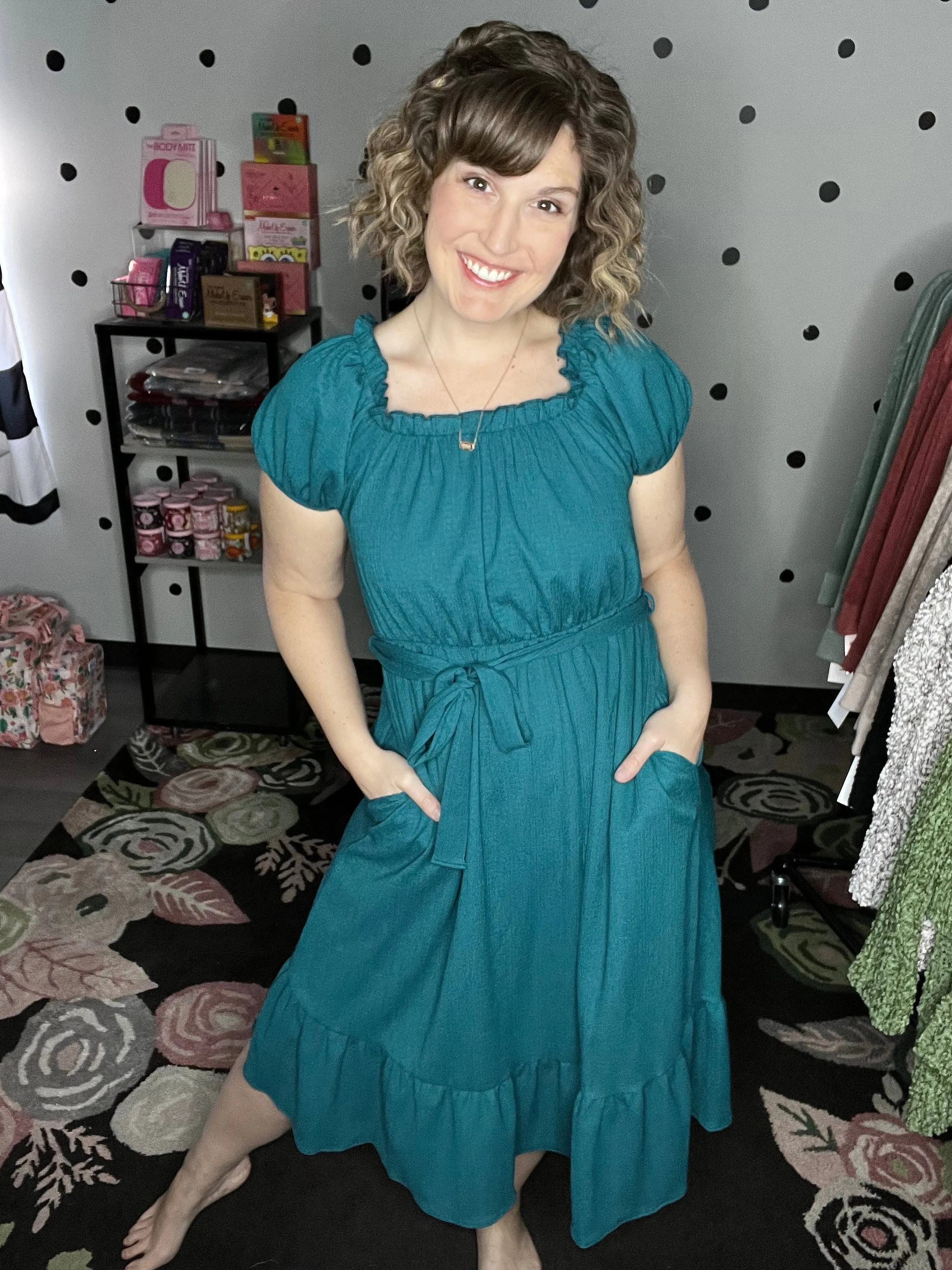 Teal & Berry Crinkle Midi Dress