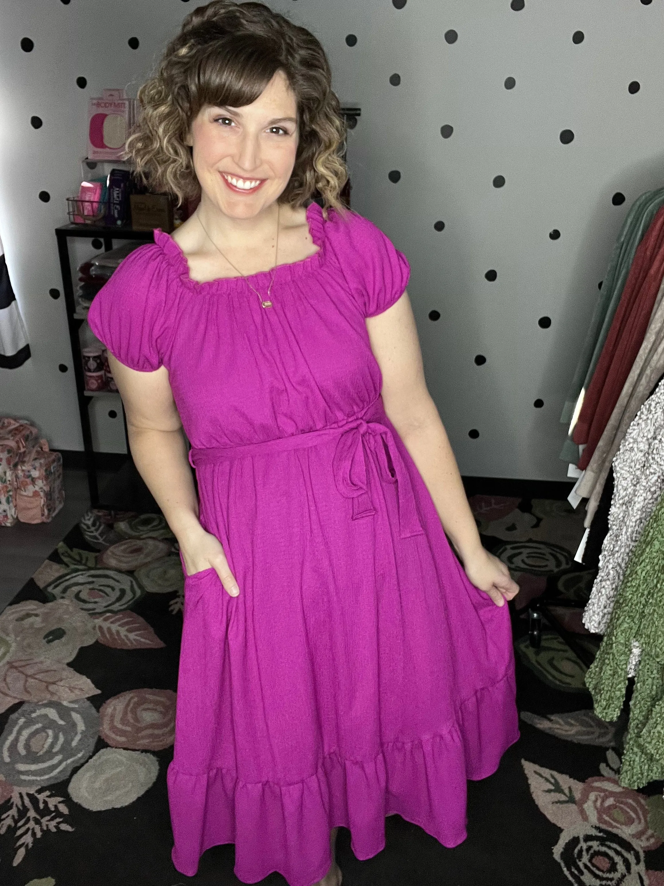 Teal & Berry Crinkle Midi Dress