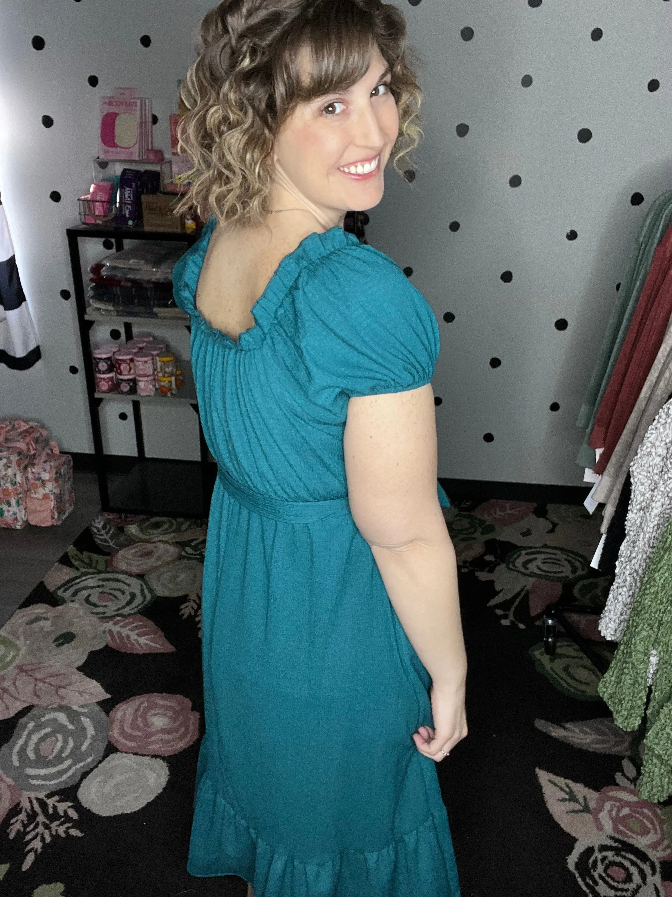 Teal & Berry Crinkle Midi Dress