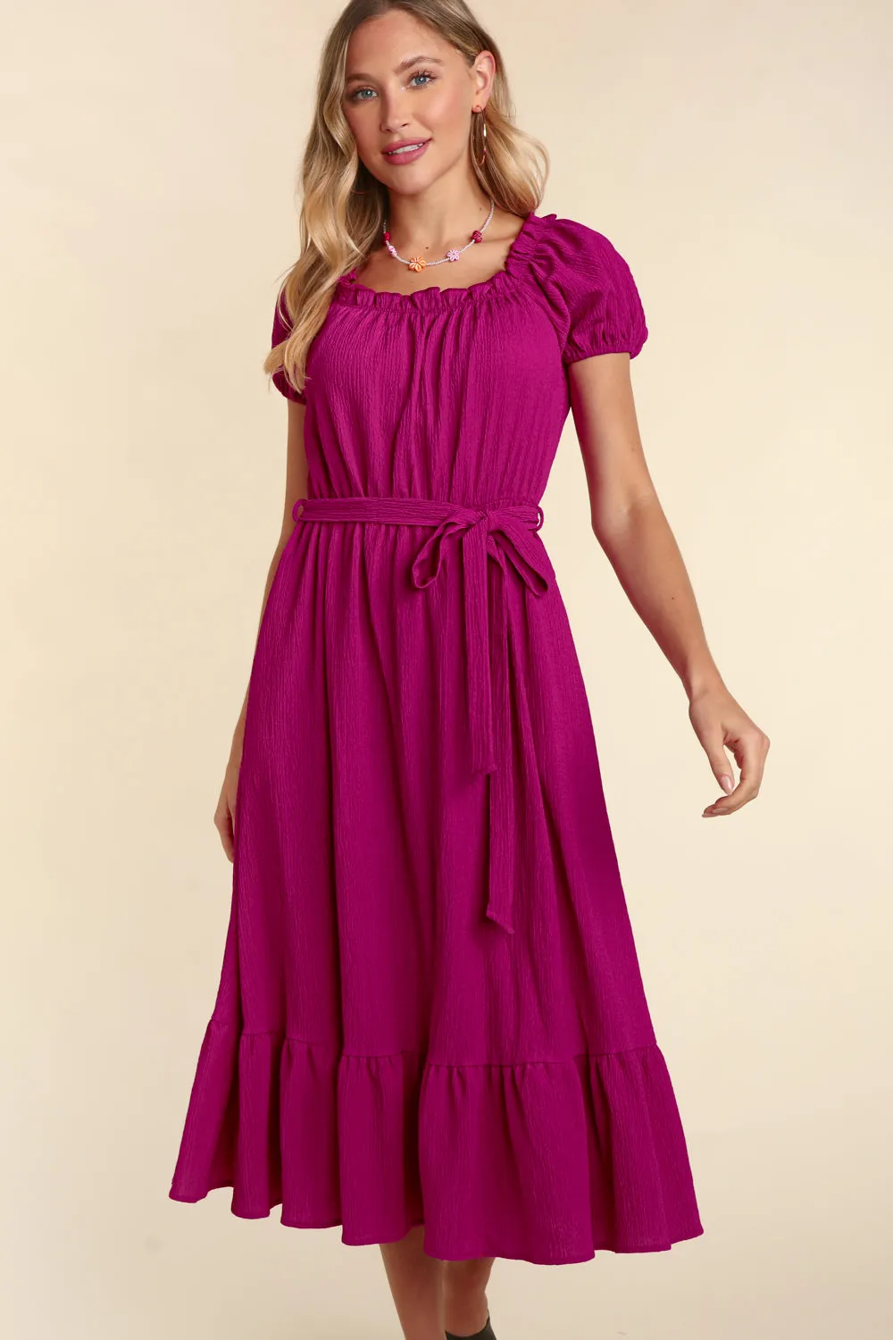 Teal & Berry Crinkle Midi Dress