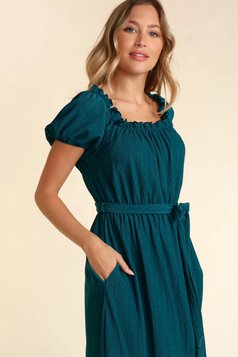 Teal & Berry Crinkle Midi Dress