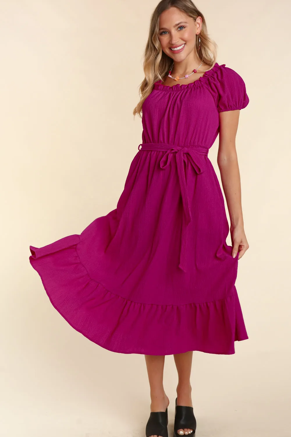 Teal & Berry Crinkle Midi Dress