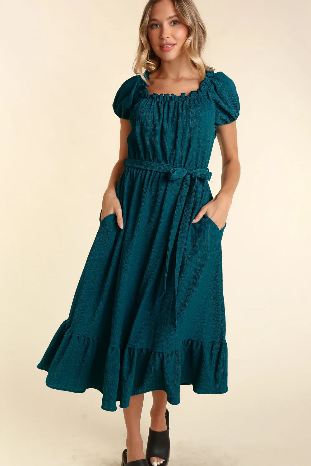 Teal & Berry Crinkle Midi Dress