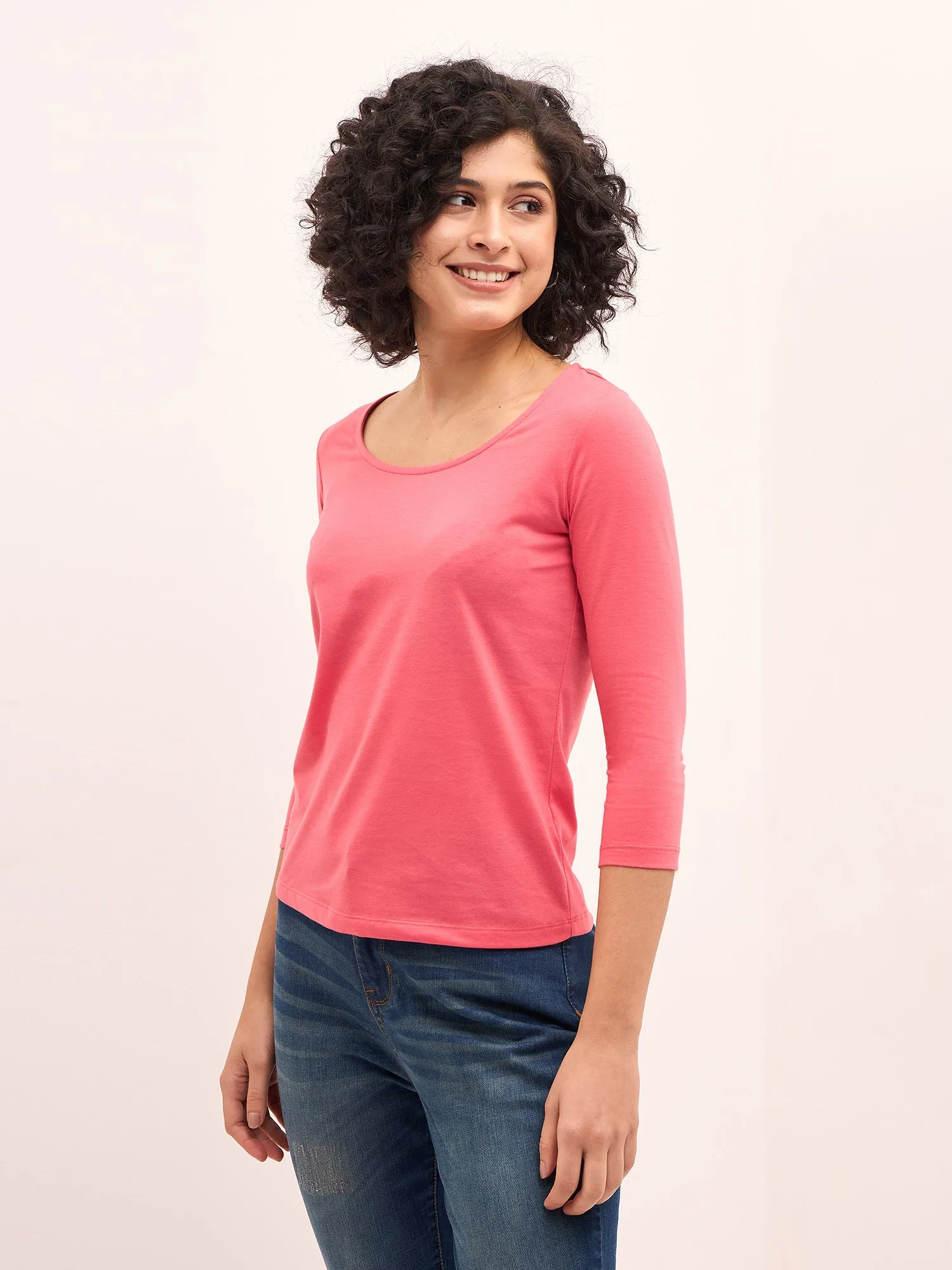 Tender Scoop Neck T-Shirt - Coral Pink