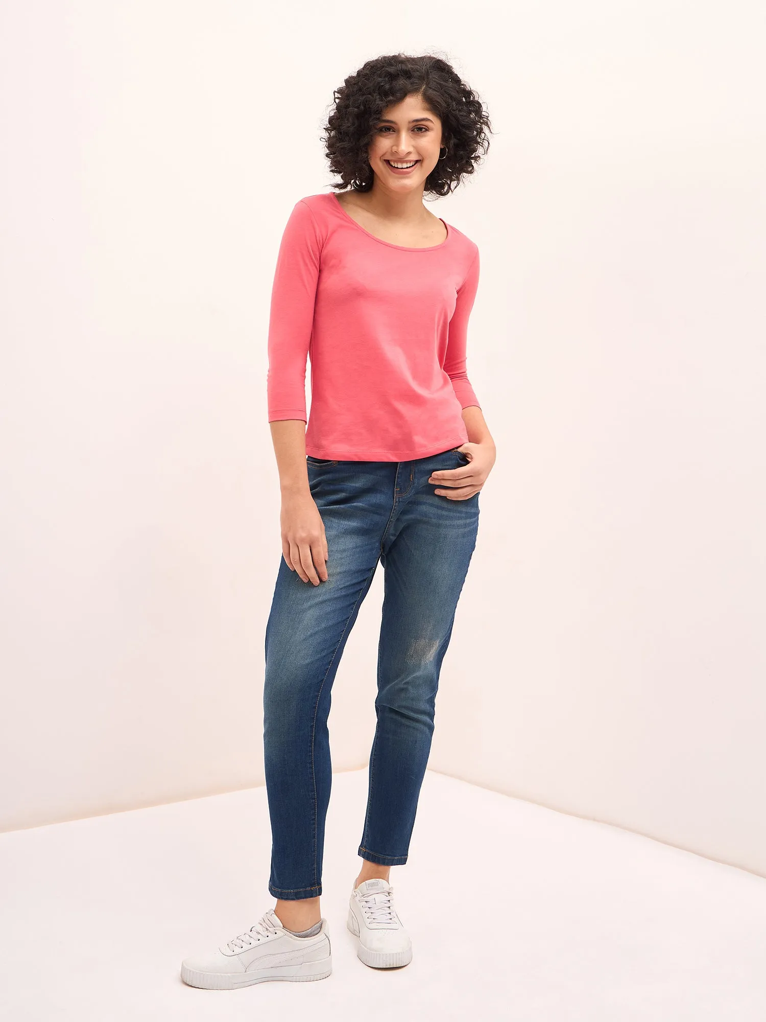 Tender Scoop Neck T-Shirt - Coral Pink