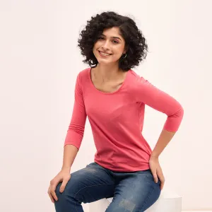 Tender Scoop Neck T-Shirt - Coral Pink