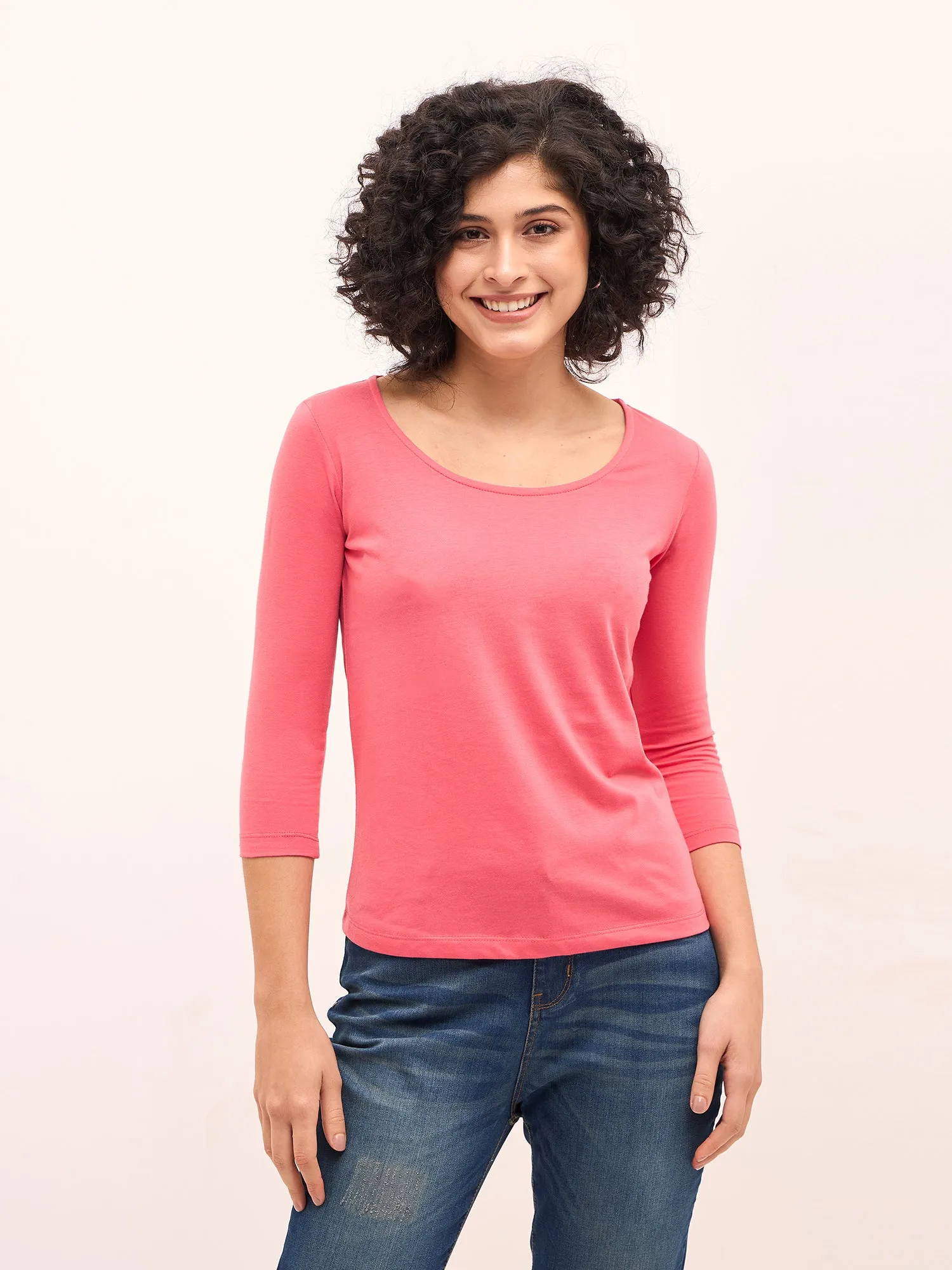 Tender Scoop Neck T-Shirt - Coral Pink