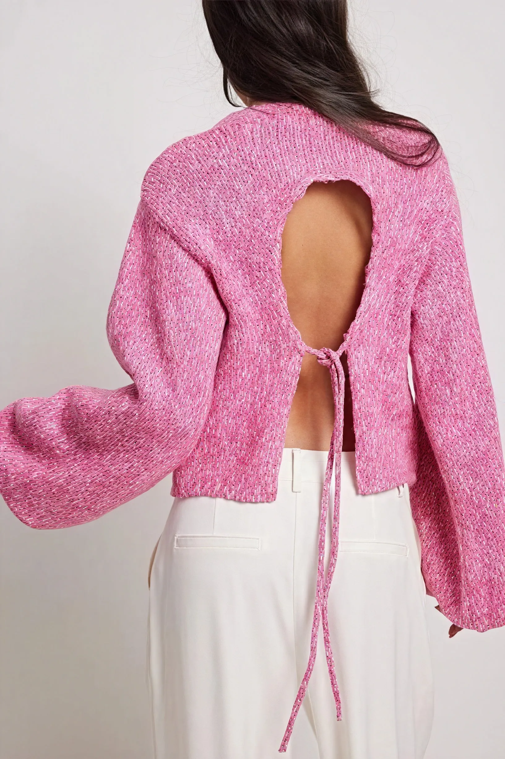Textured Bell Sleeve Crew Neck Top