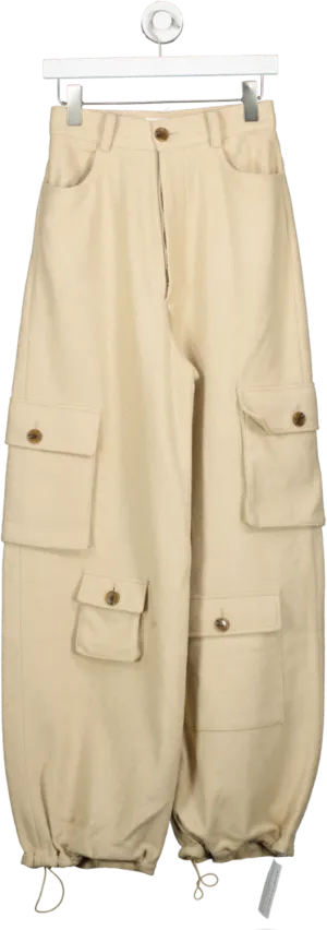 The Frankie Shop Beige Hailey Boiled Wool Oversized Cargo Pants UK S