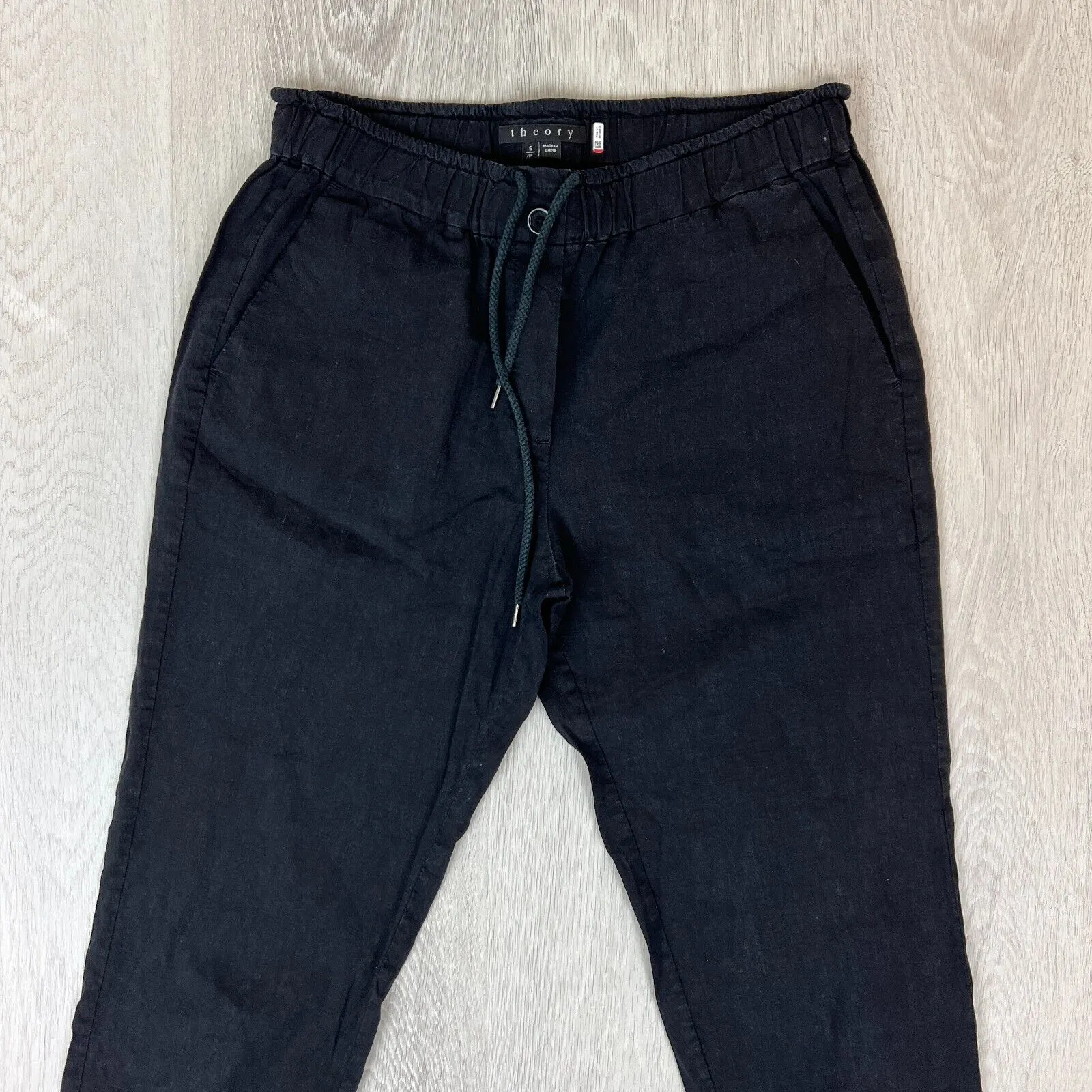 Theory Womens Black Tapered Linen Blen Pants Size Small