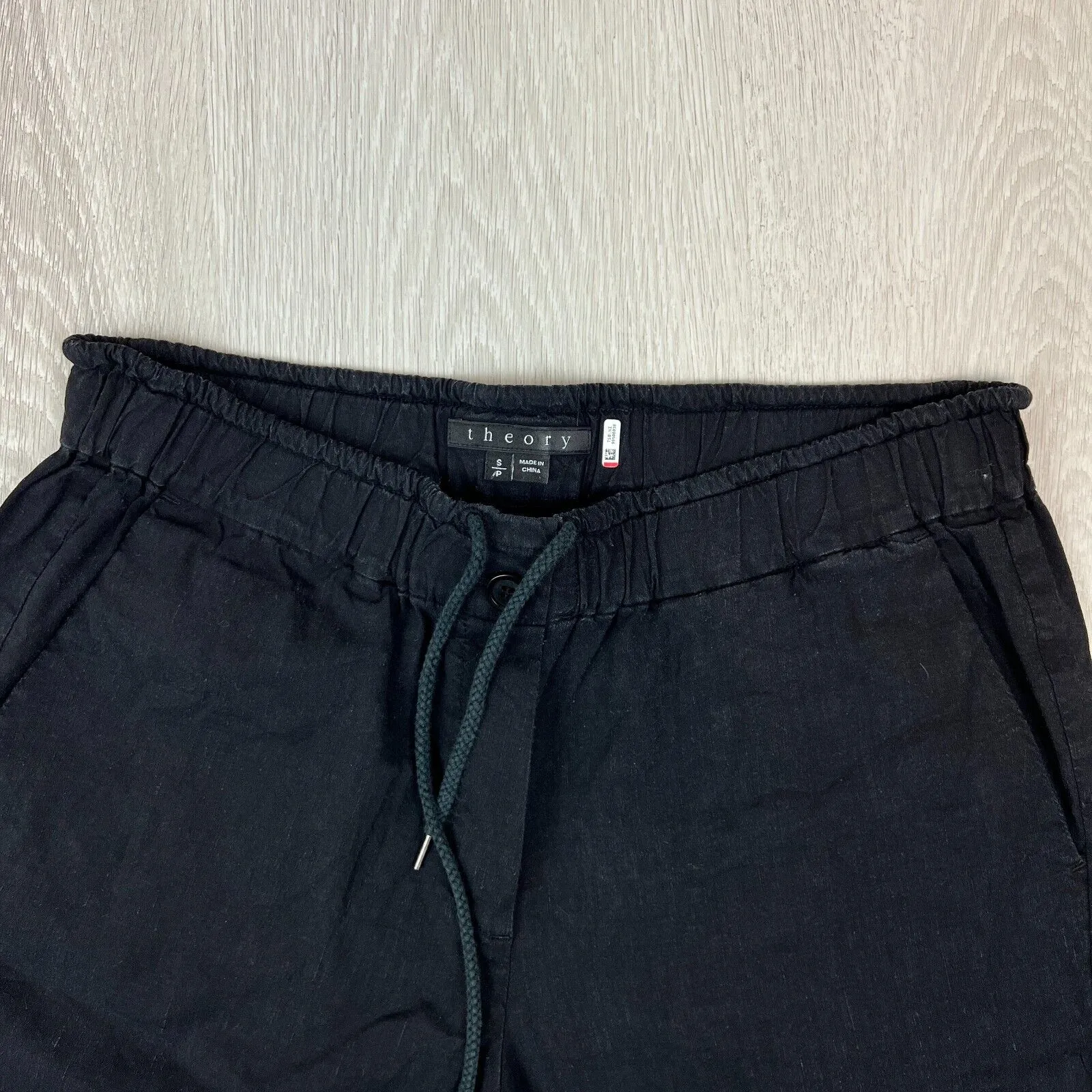 Theory Womens Black Tapered Linen Blen Pants Size Small
