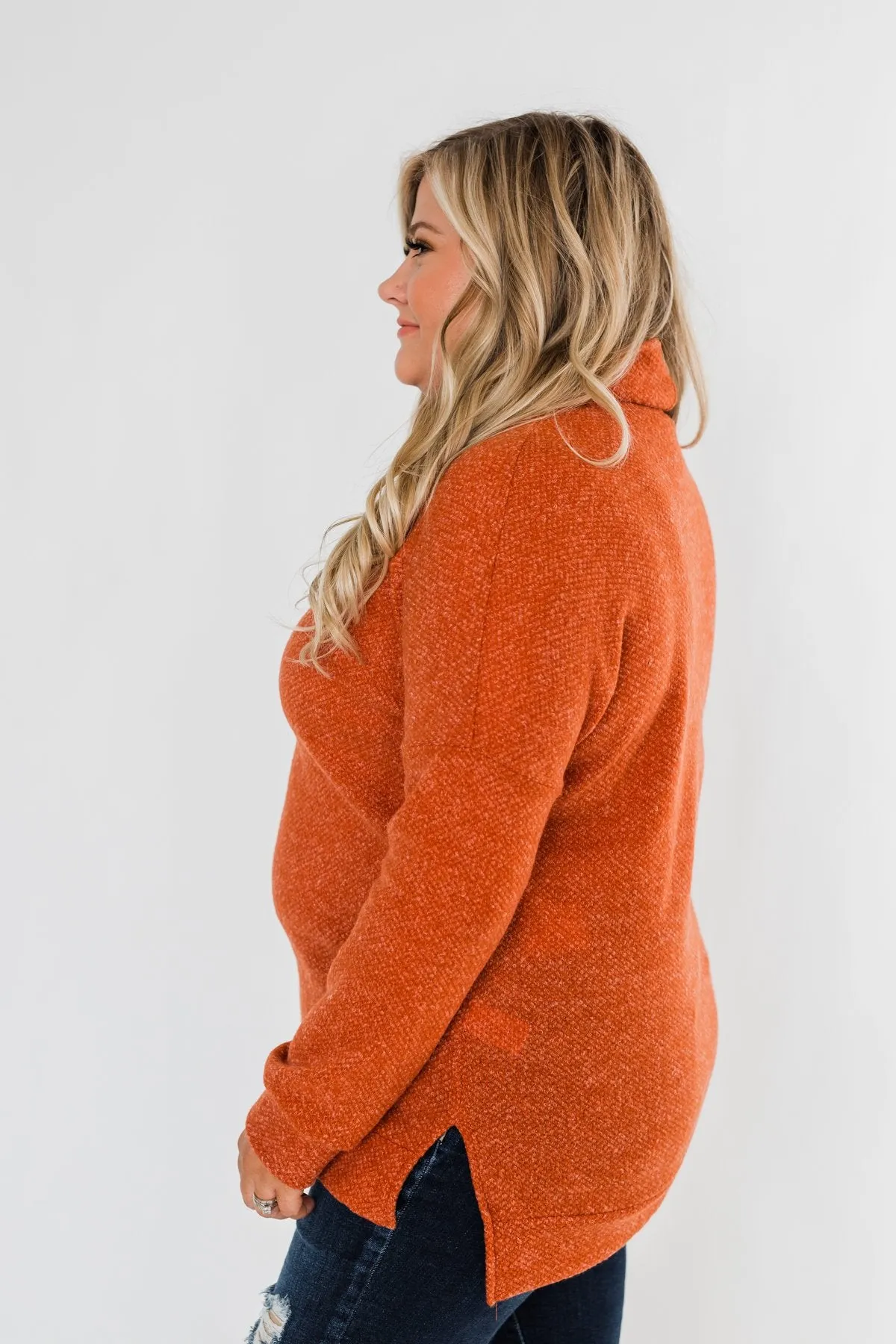 Thinking About You Cowl Neck Sweater- Burnt Orange