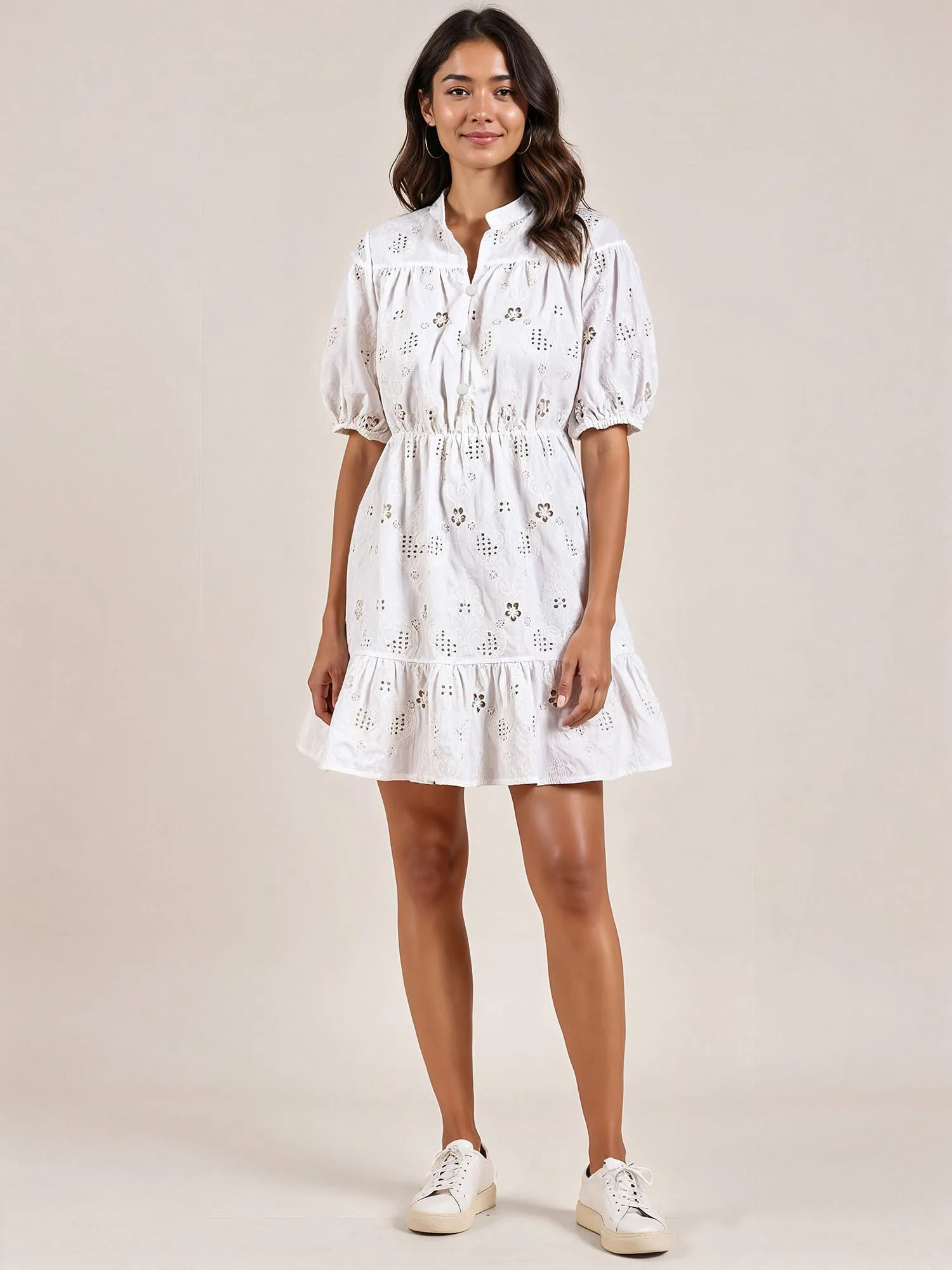 Tiered Floral Eyelet Fit & Flare Mini Sun Dress