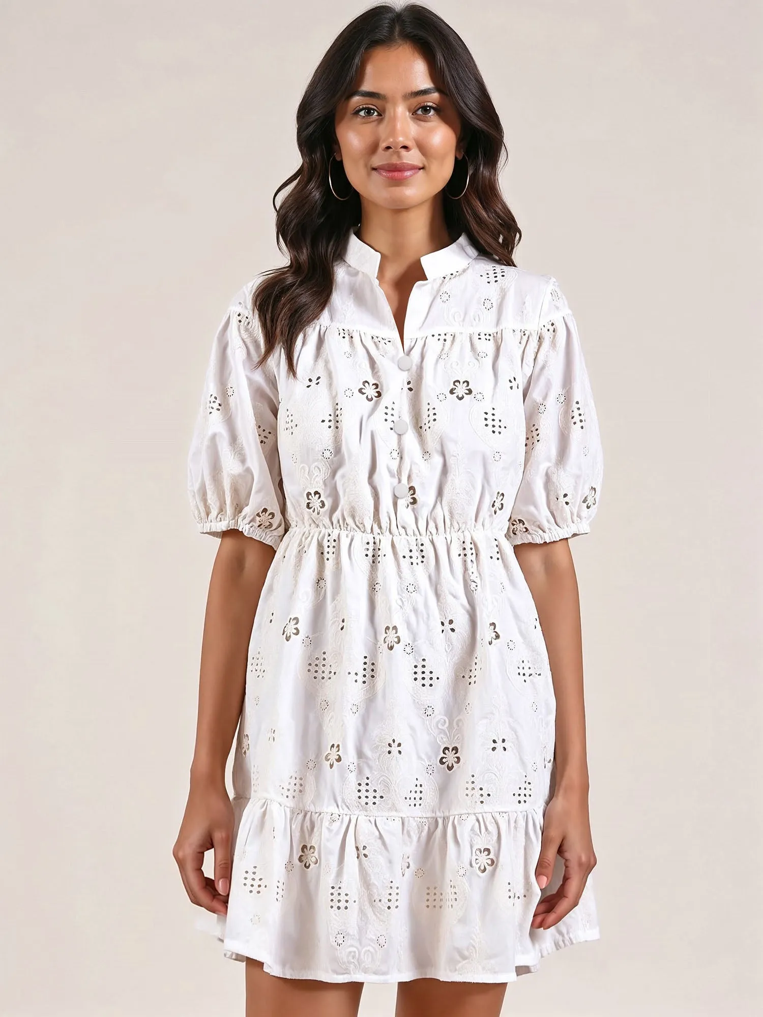 Tiered Floral Eyelet Fit & Flare Mini Sun Dress