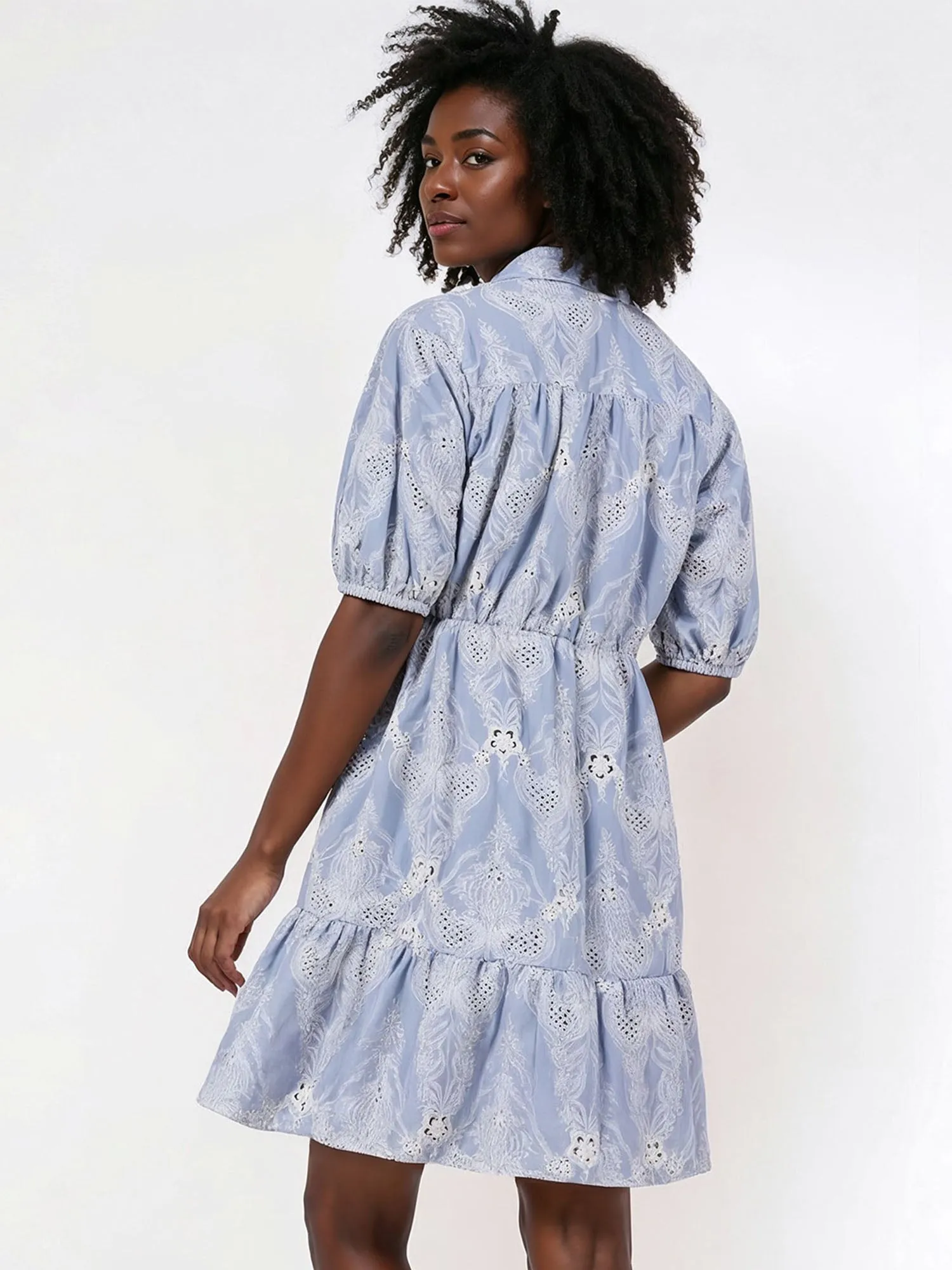 Tiered Floral Eyelet Fit & Flare Mini Sun Dress