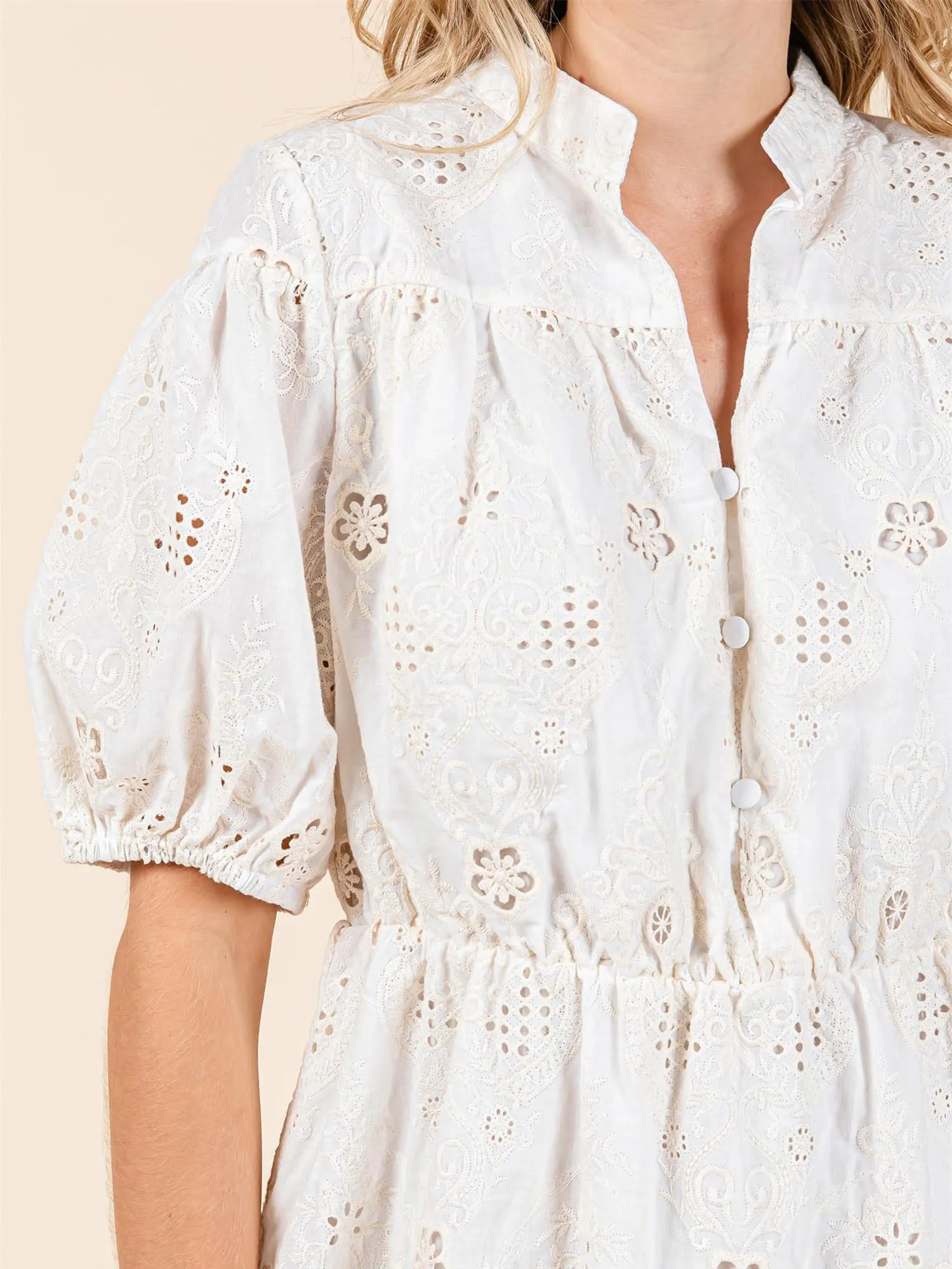 Tiered Floral Eyelet Fit & Flare Mini Sun Dress