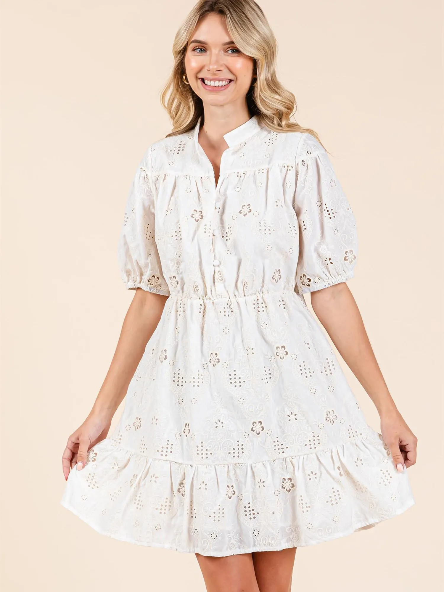 Tiered Floral Eyelet Fit & Flare Mini Sun Dress