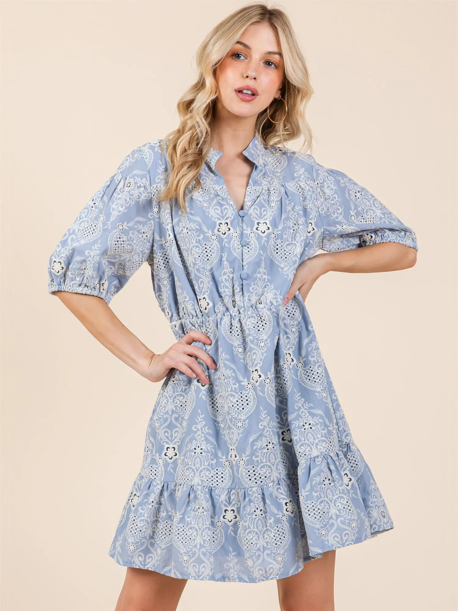 Tiered Floral Eyelet Fit & Flare Mini Sun Dress
