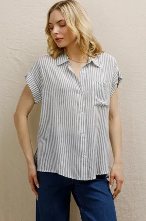 Tohma Button Down Top-Black/White