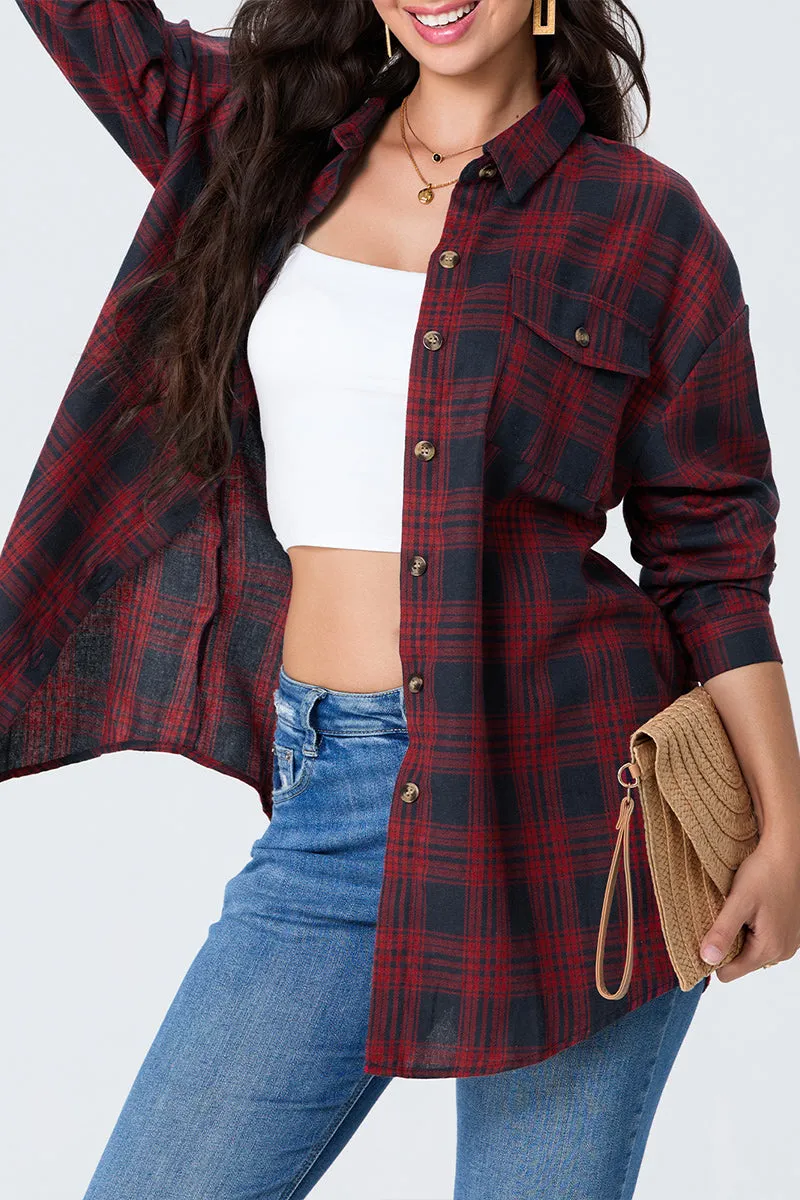 TR3365 Plaid Long Shirt Top