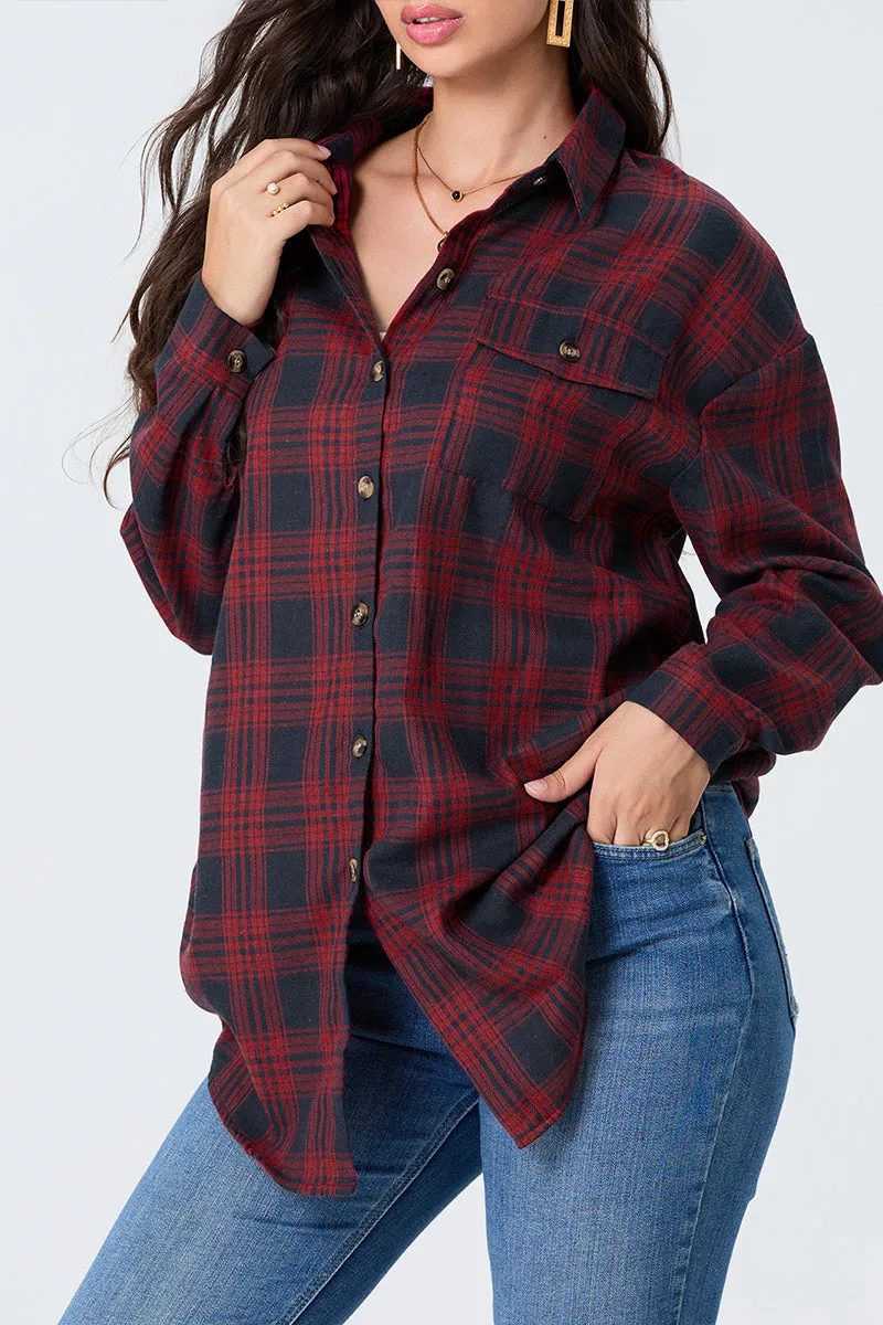 TR3365 Plaid Long Shirt Top