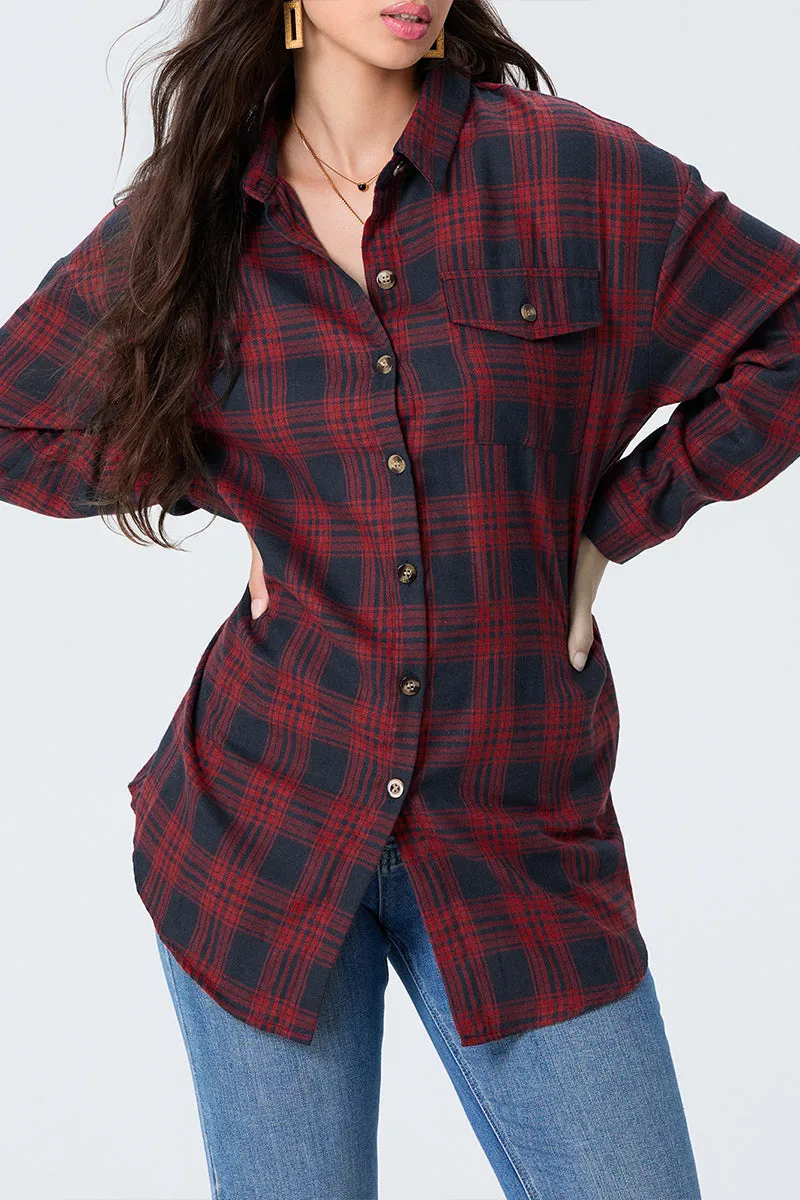 TR3365 Plaid Long Shirt Top