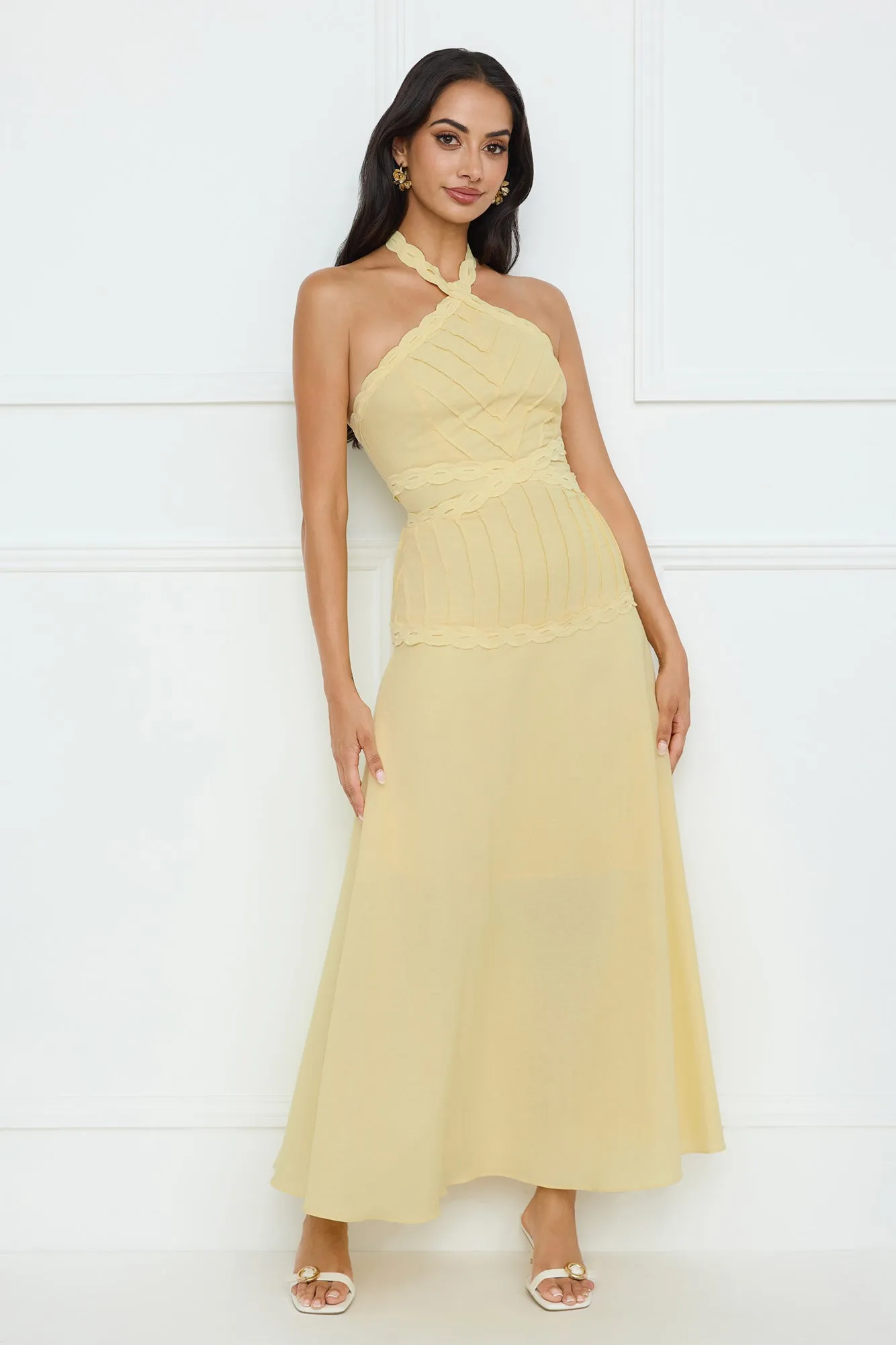 Tropical Honey Halter Maxi Dress Yellow