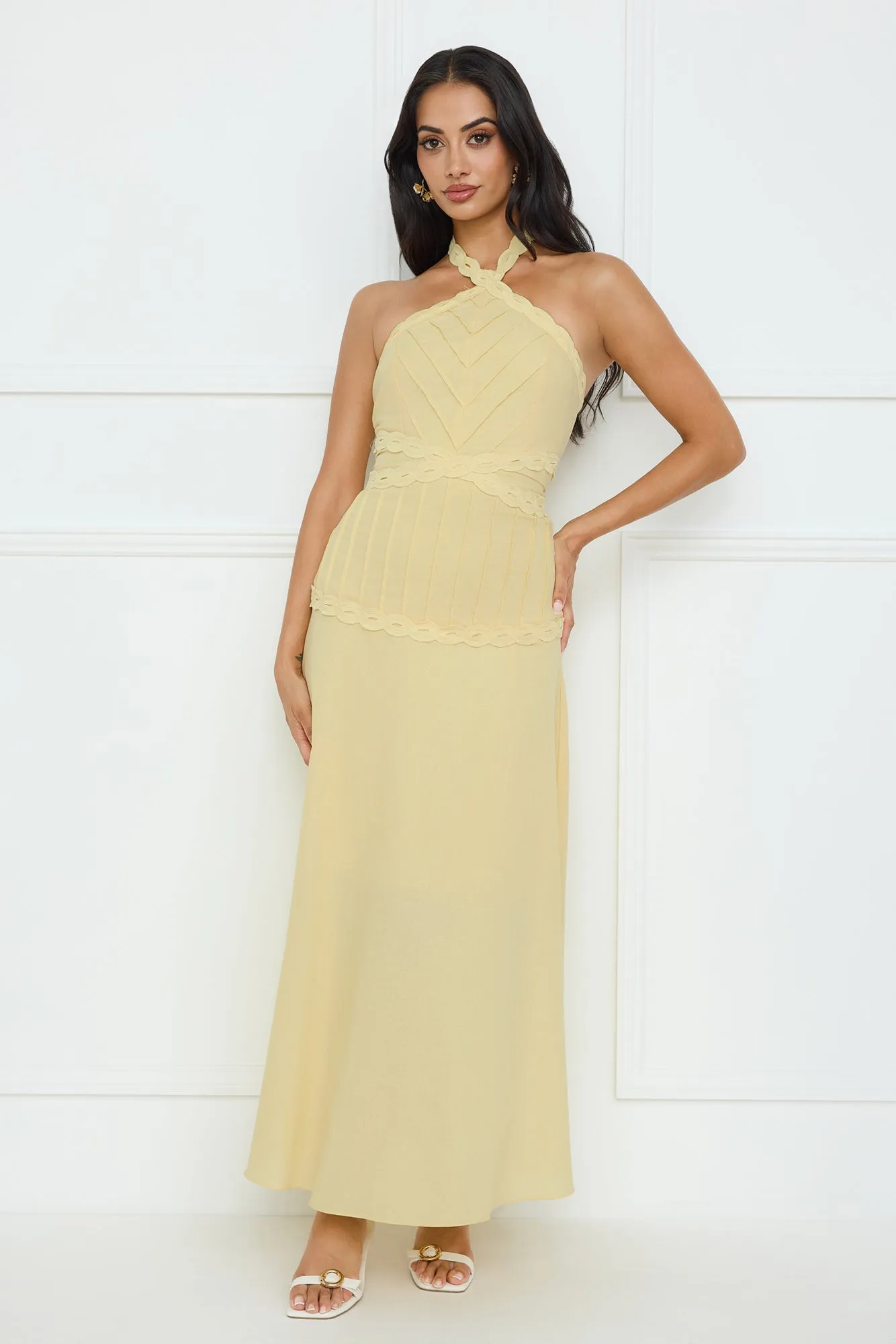 Tropical Honey Halter Maxi Dress Yellow