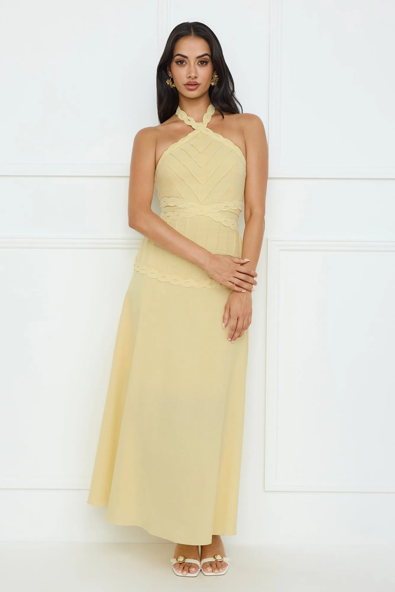Tropical Honey Halter Maxi Dress Yellow