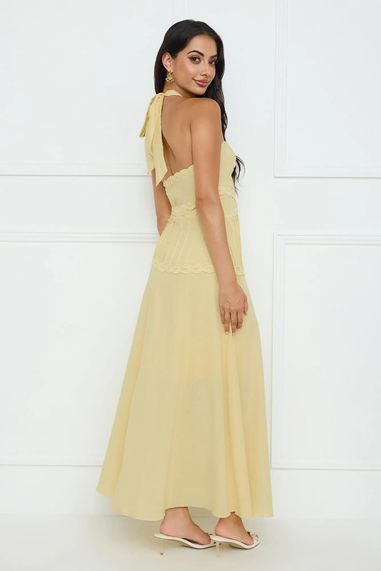 Tropical Honey Halter Maxi Dress Yellow