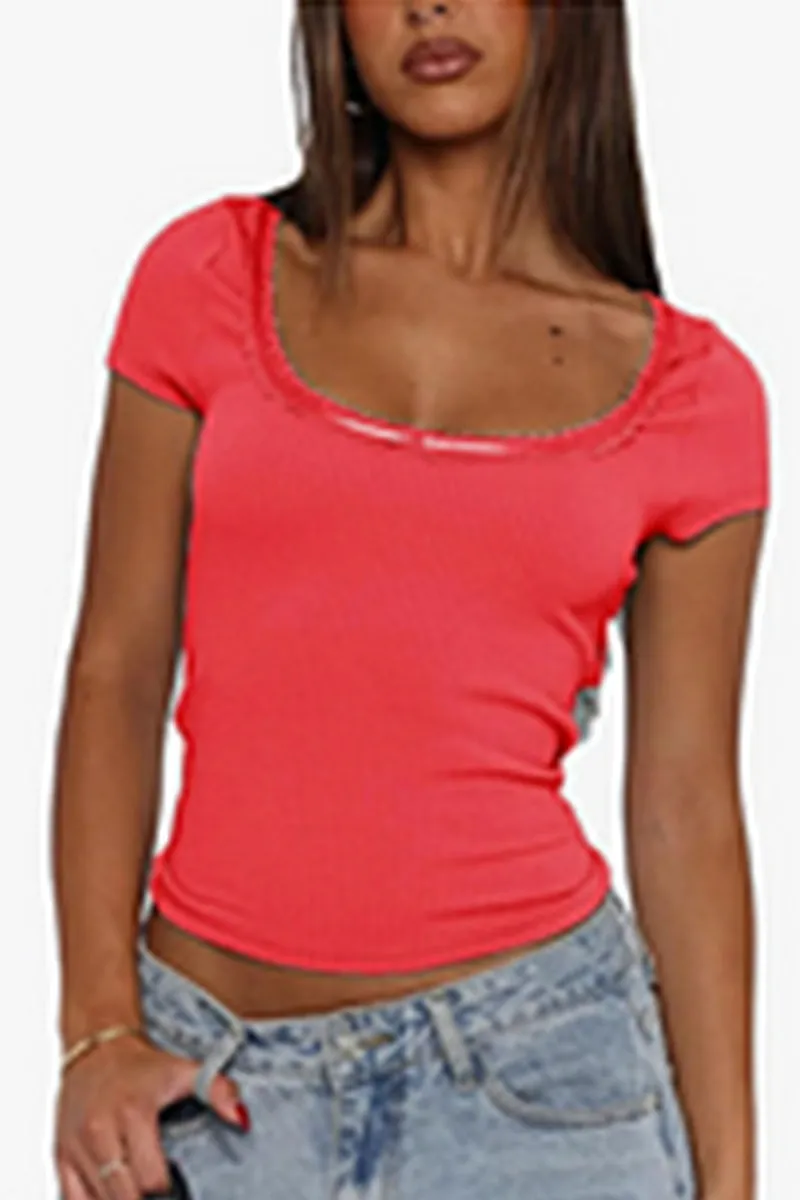 TS3348 Scoop Neck Basic Tee Top