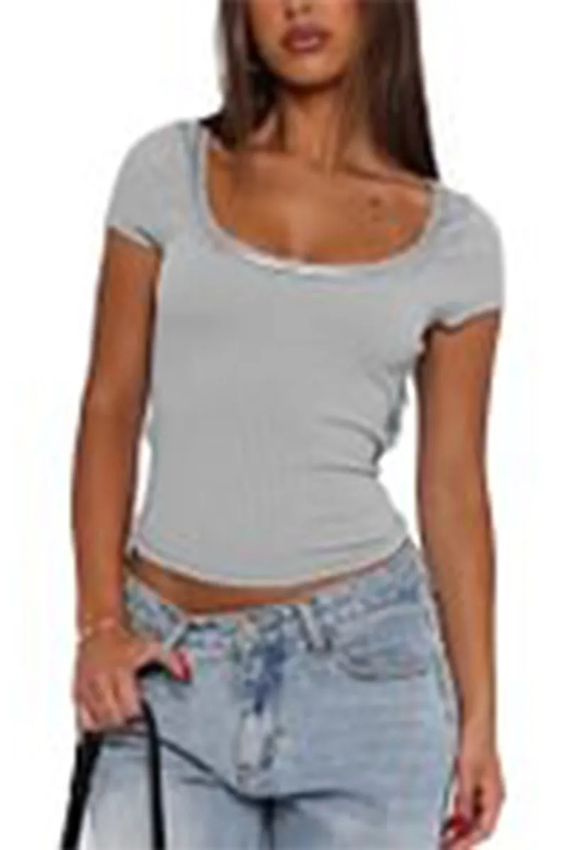 TS3348 Scoop Neck Basic Tee Top